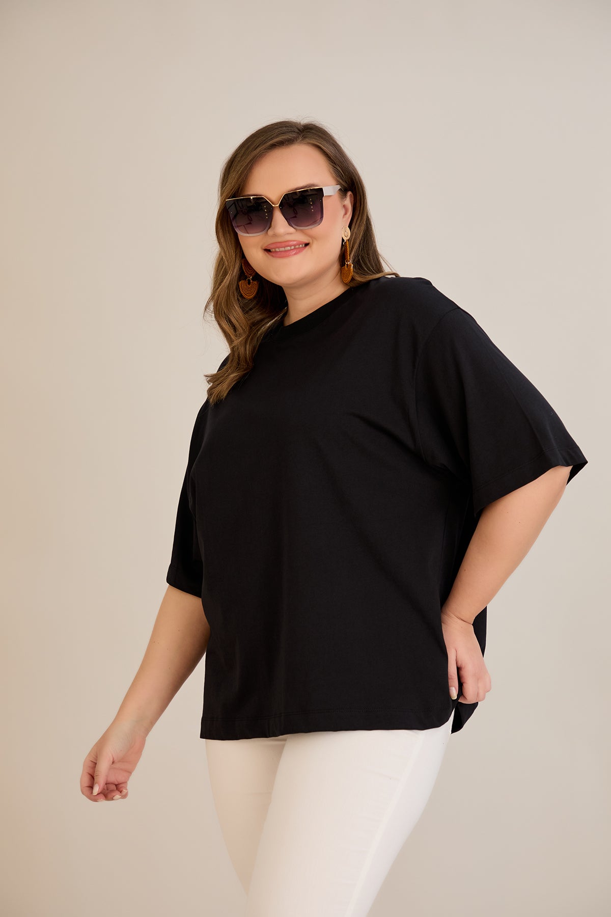 Tricou marime mare supradimensionat din bumbac (100%) - negru 10355