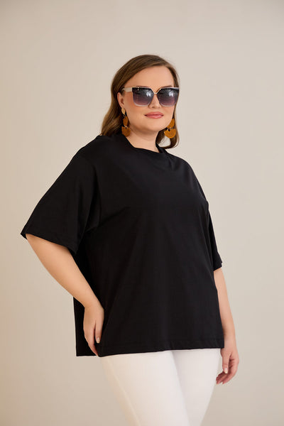 Tricou marime mare supradimensionat din bumbac (100%) - negru 10355