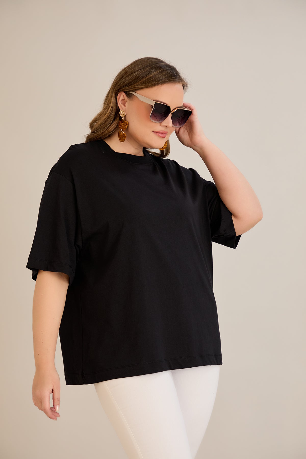 Tricou marime mare supradimensionat din bumbac (100%) - negru 10355