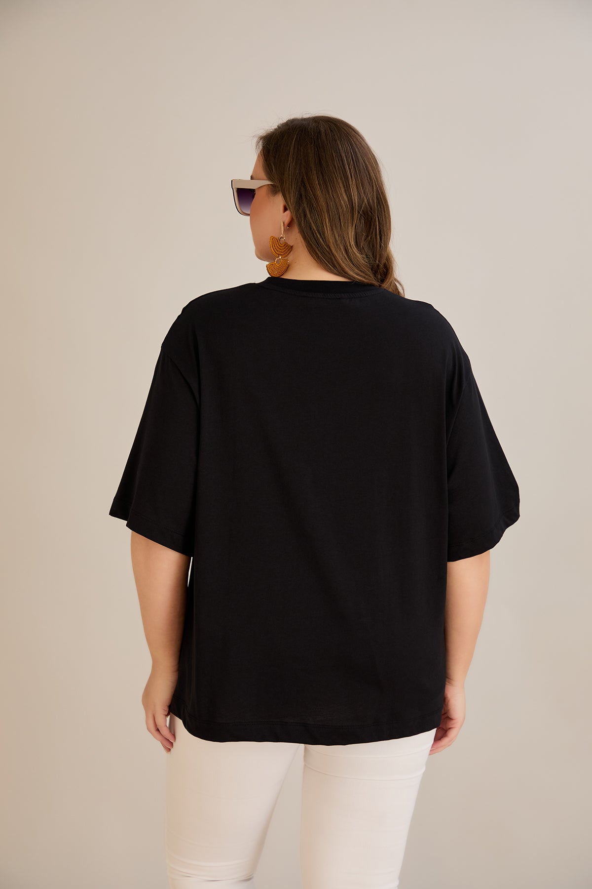 Tricou marime mare supradimensionat din bumbac (100%) - negru 10355