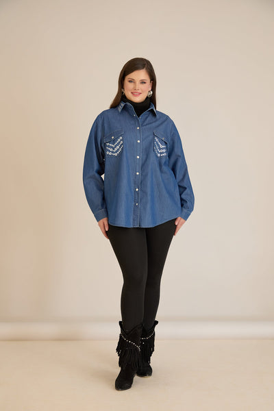 Camasa  din denim marime mare cu accente metalice