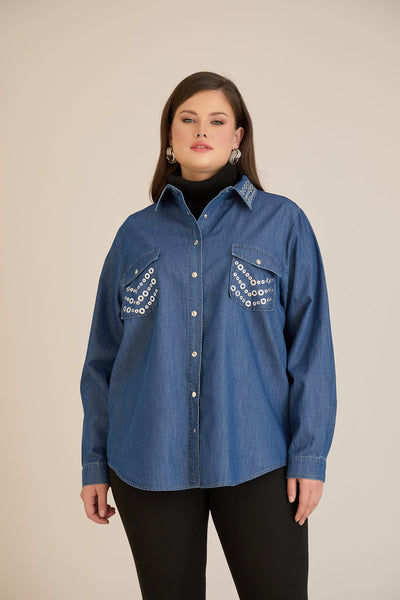 Camasa  din denim marime mare cu accente metalice
