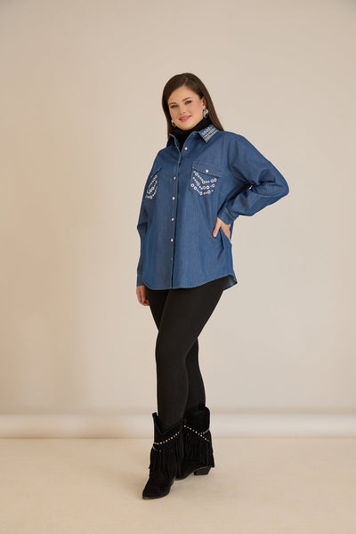 Camasa  din denim marime mare cu accente metalice