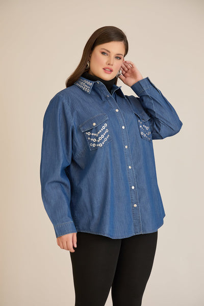 Camasa  din denim marime mare cu accente metalice