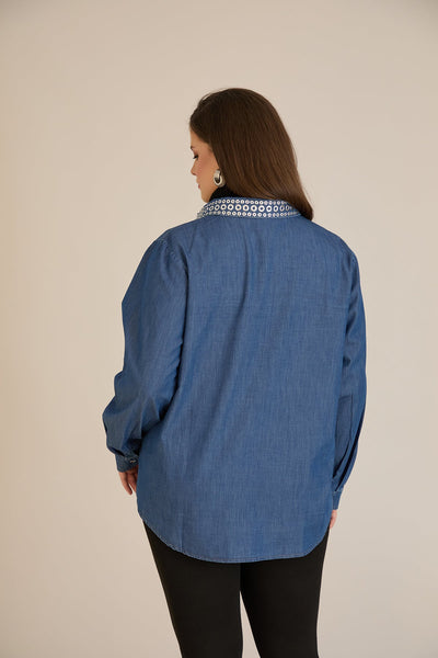 Camasa  din denim marime mare cu accente metalice
