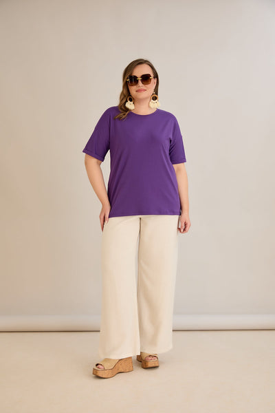 Tricou marime mare din bumbac Clasic - mov