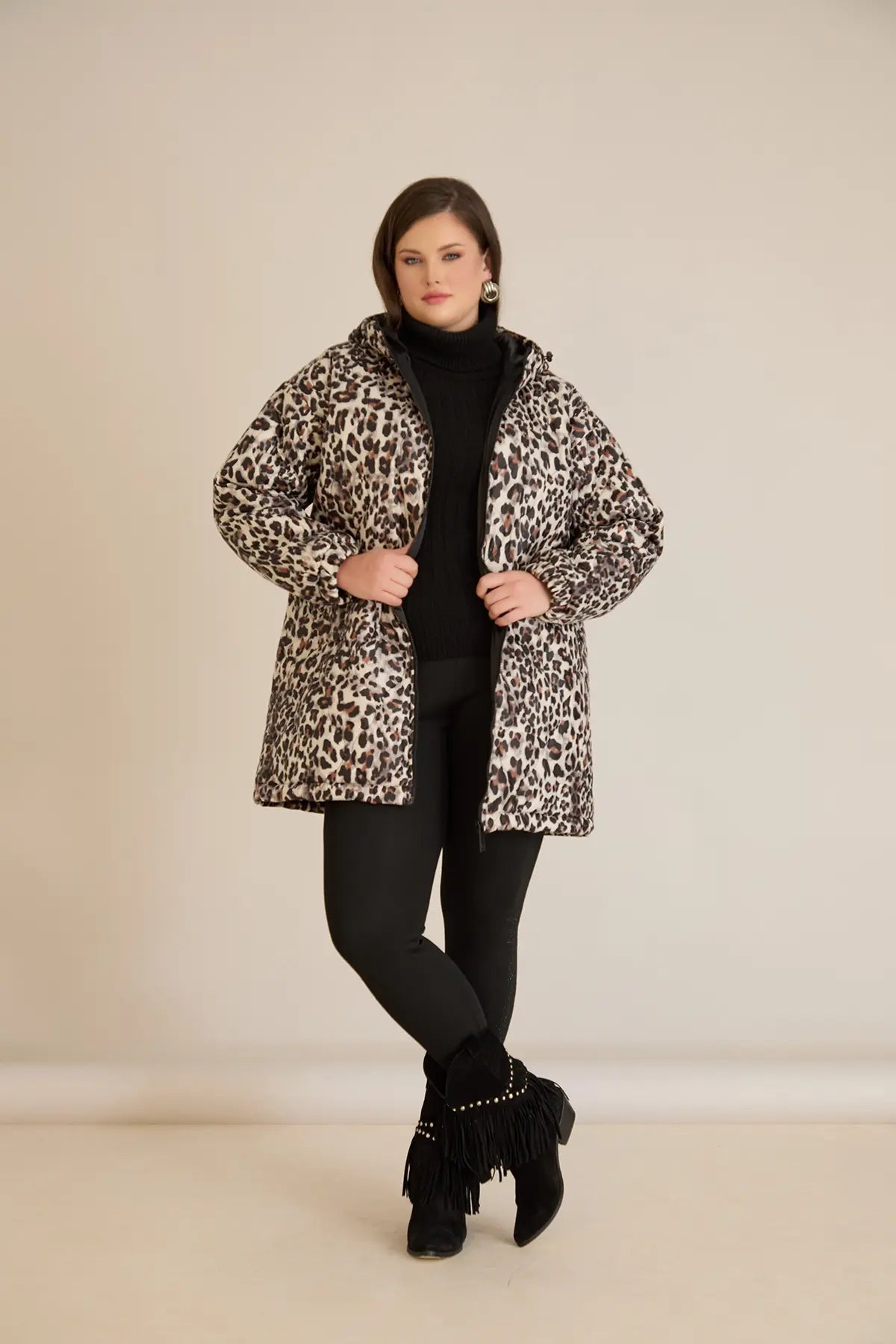 Geacă mărime mare de toamnă cu imprimeu leopard