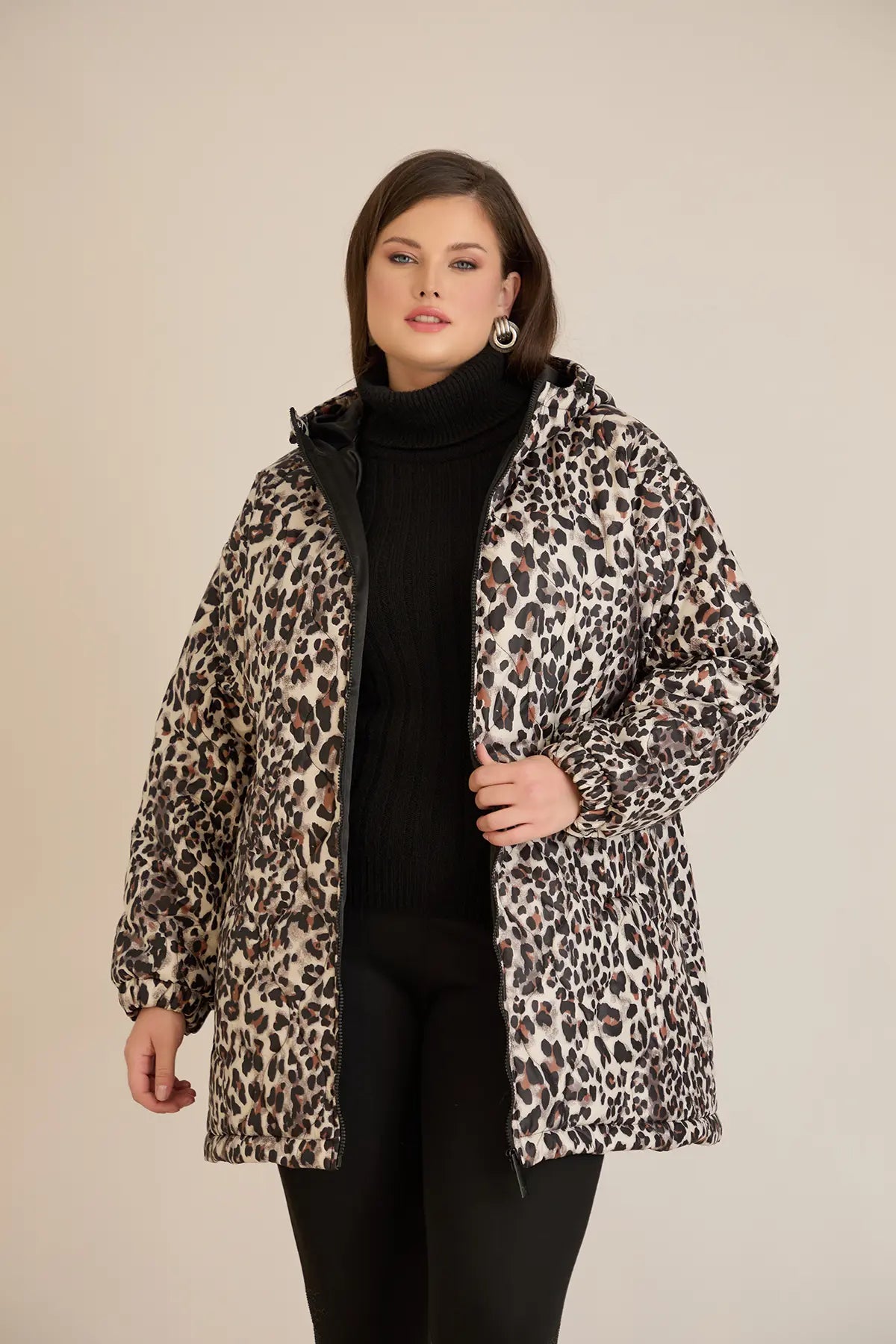 Geacă mărime mare de toamnă cu imprimeu leopard