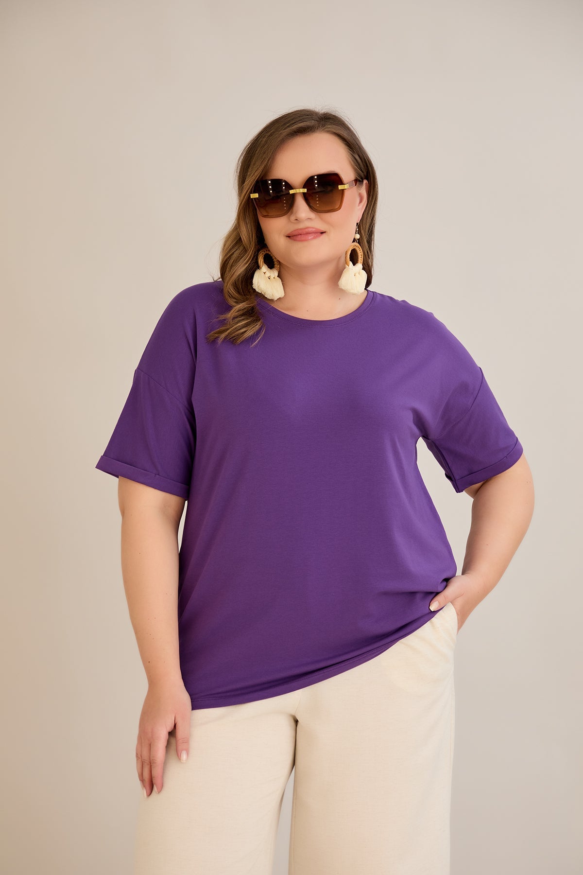 Tricou marime mare din bumbac Clasic - mov