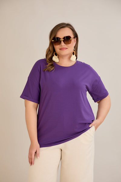 Tricou marime mare din bumbac Clasic - mov