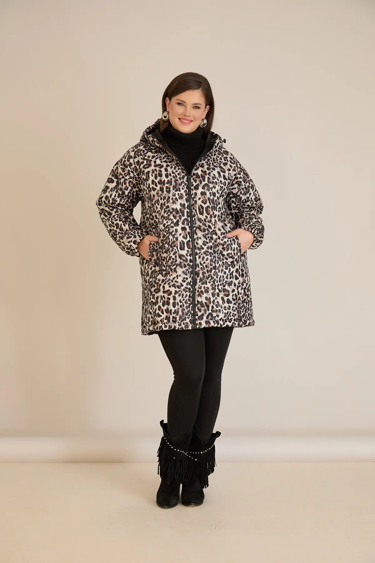 Geacă mărime mare de toamnă cu imprimeu leopard