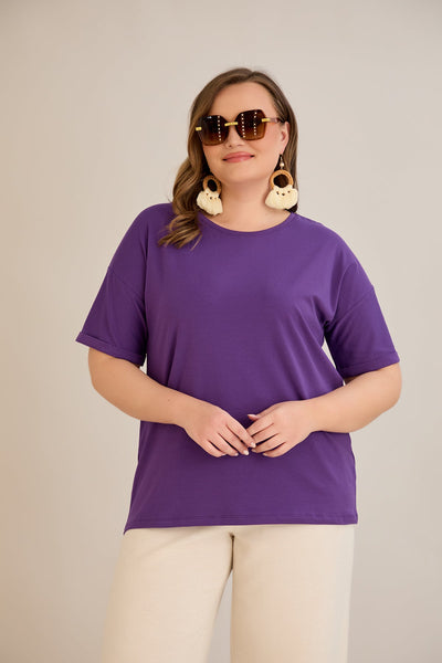 Tricou marime mare din bumbac Clasic - mov