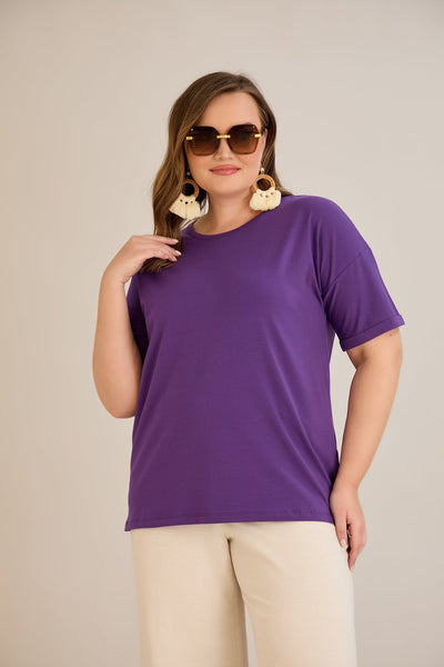 Tricou marime mare din bumbac Clasic - mov