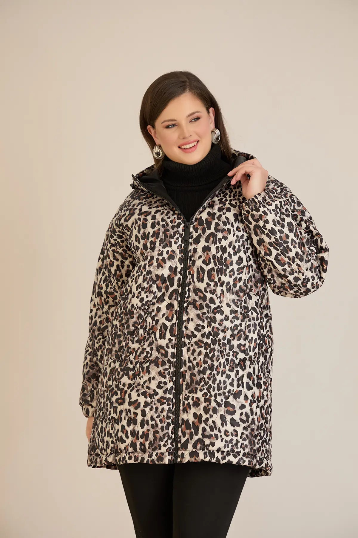 Geacă mărime mare de toamnă cu imprimeu leopard