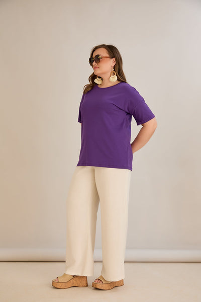 Tricou marime mare din bumbac Clasic - mov