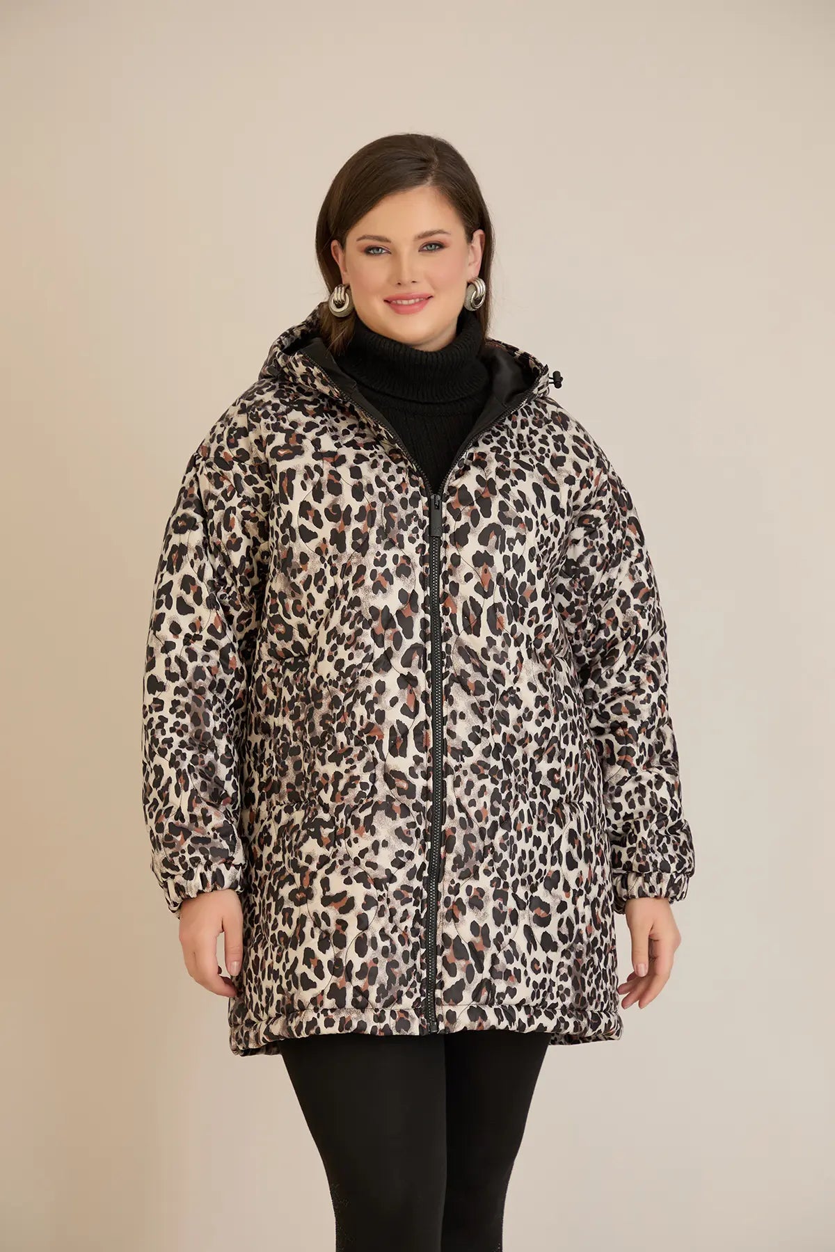 Geacă mărime mare de toamnă cu imprimeu leopard