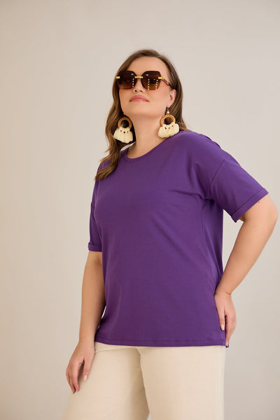 Tricou marime mare din bumbac Clasic - mov