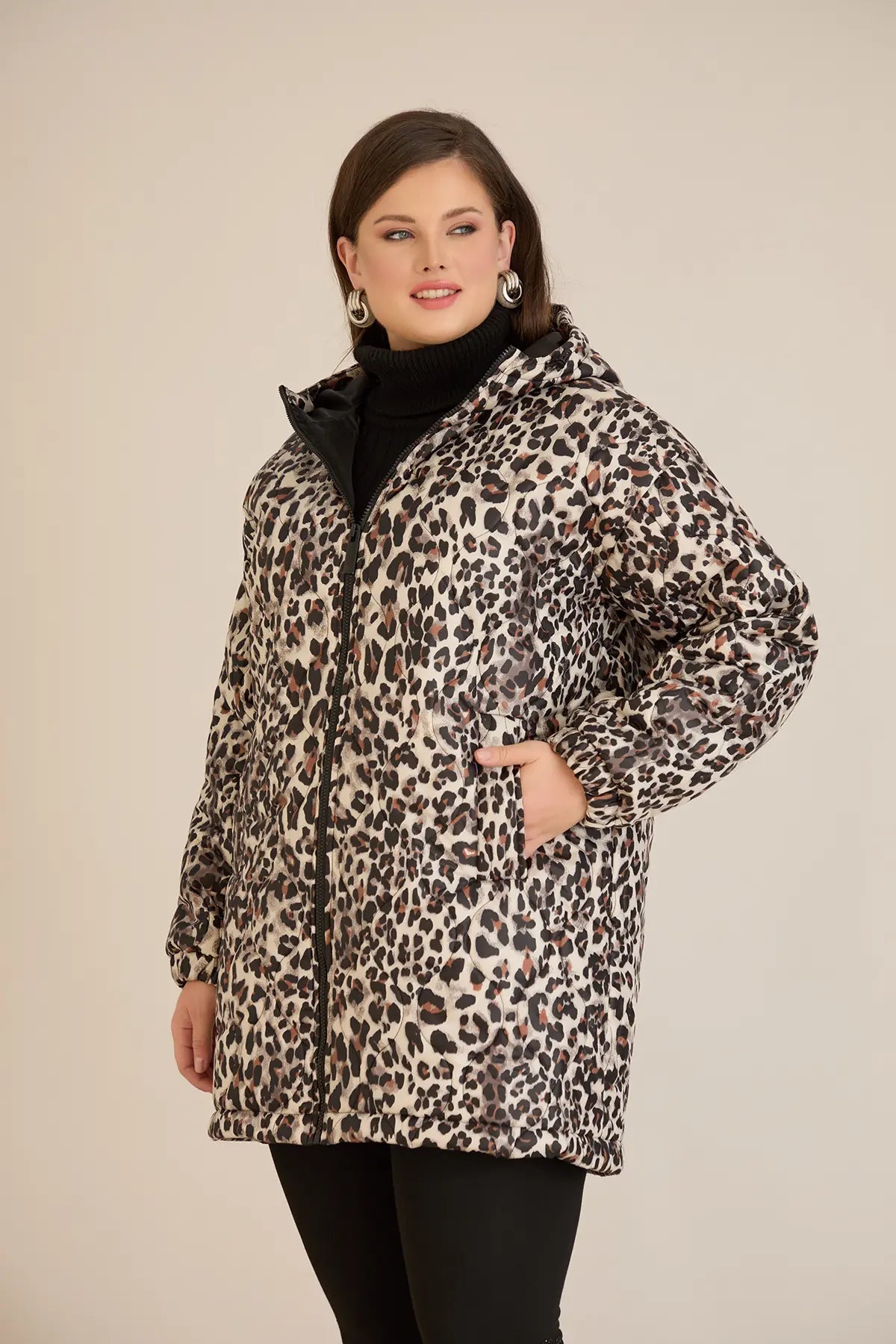 Geacă mărime mare de toamnă cu imprimeu leopard