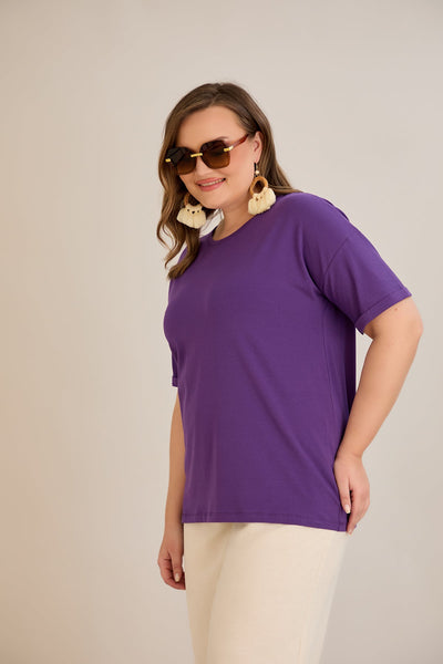 Tricou marime mare din bumbac Clasic - mov