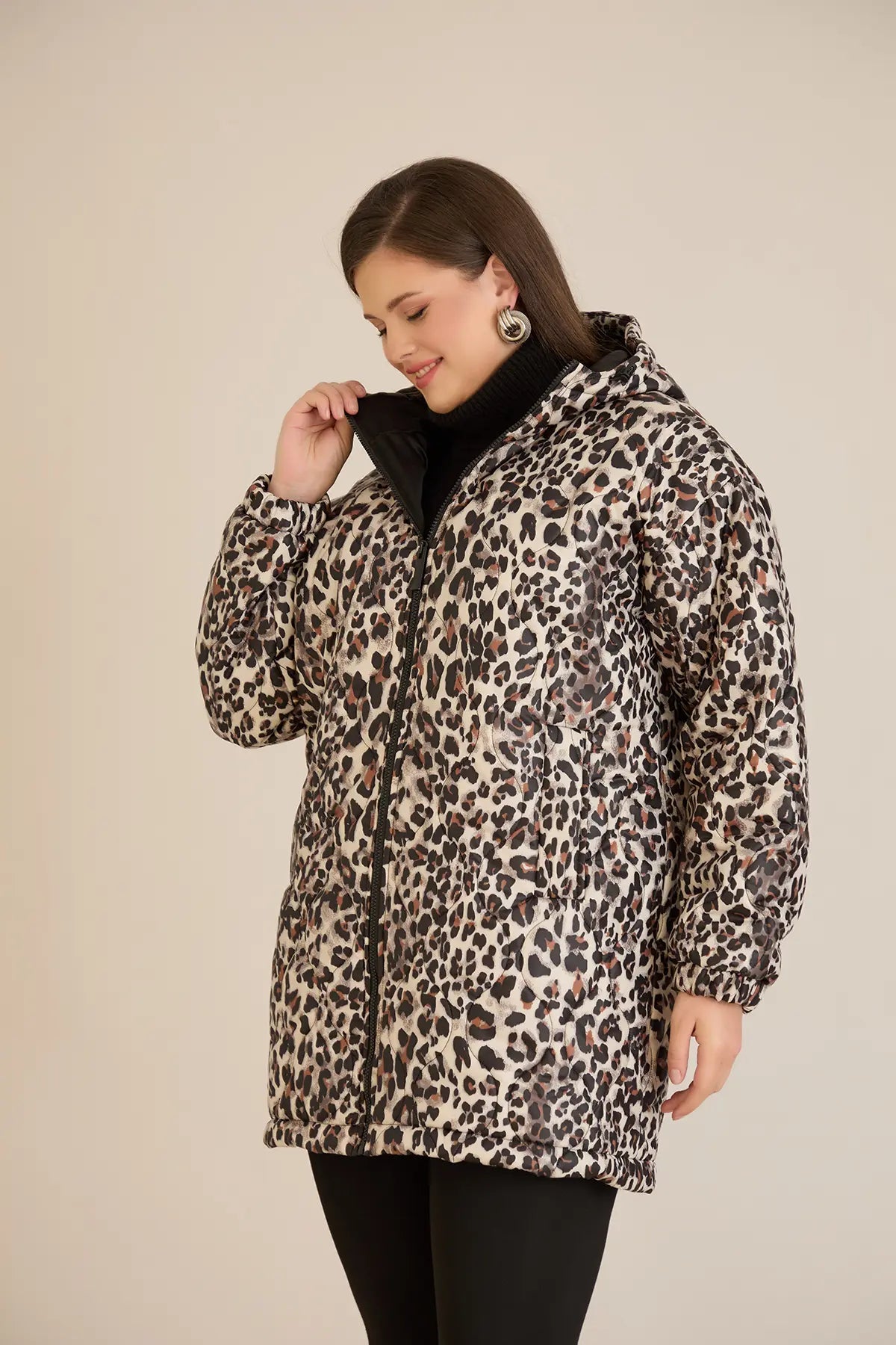 Geacă mărime mare de toamnă cu imprimeu leopard