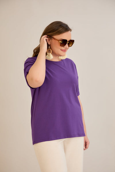 Tricou marime mare din bumbac Clasic - mov