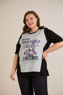 Tricou mărime mare din bumbac cu imprimeu - petunie