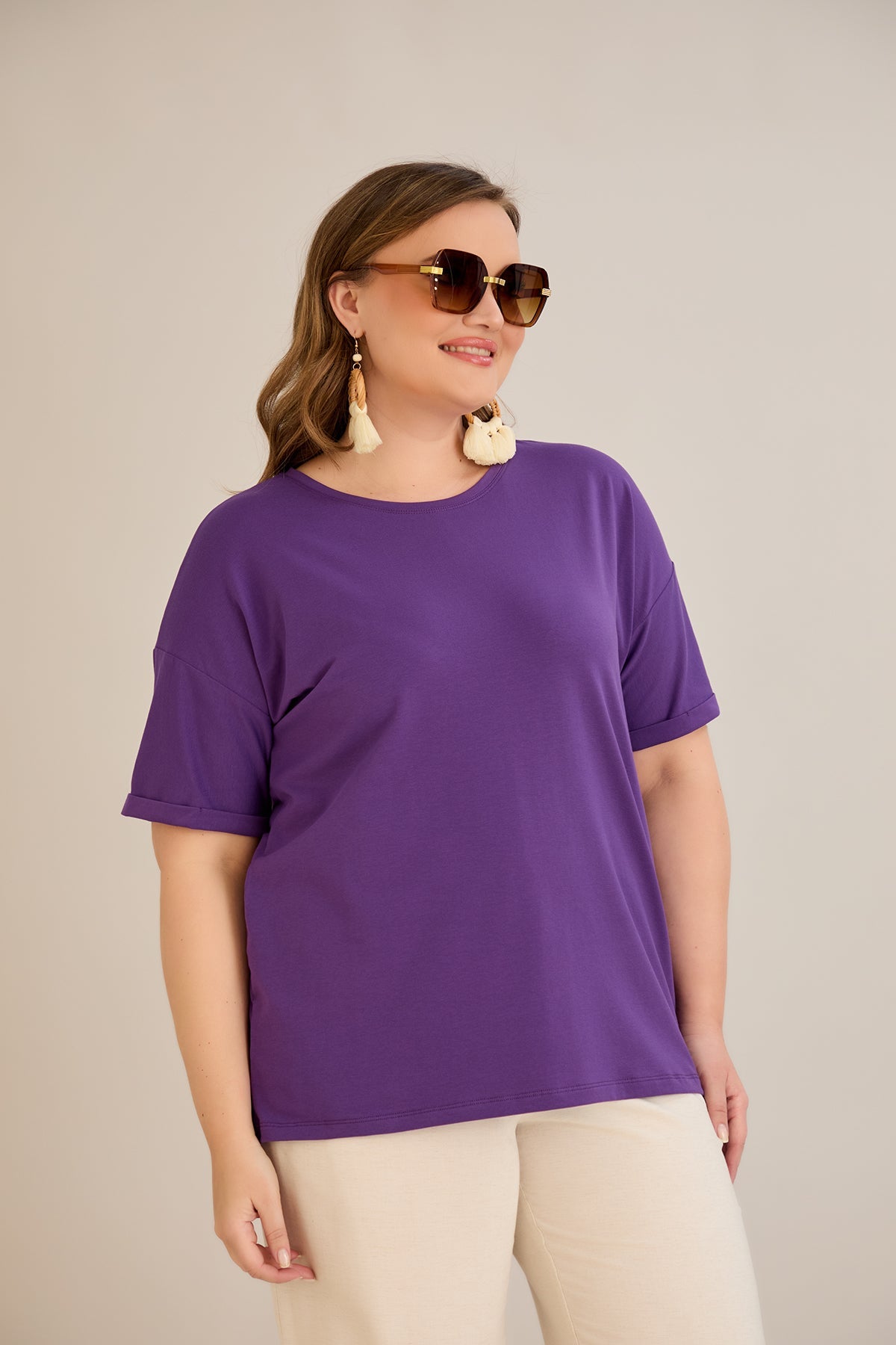 Tricou marime mare din bumbac Clasic - mov