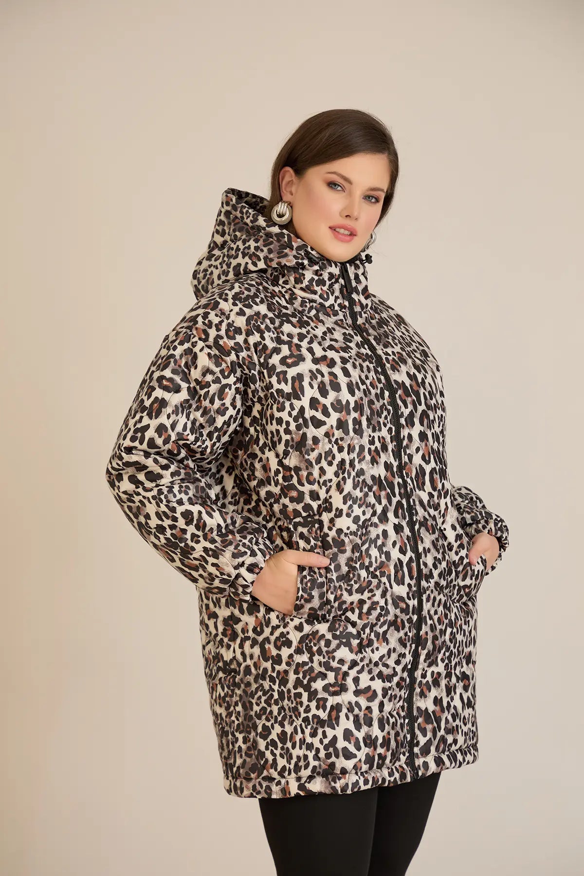 Geacă mărime mare de toamnă cu imprimeu leopard
