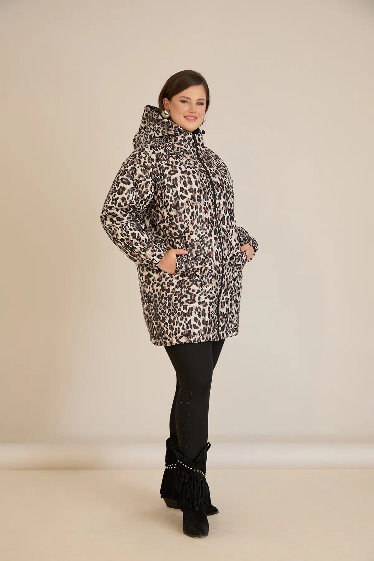 Geacă mărime mare de toamnă cu imprimeu leopard