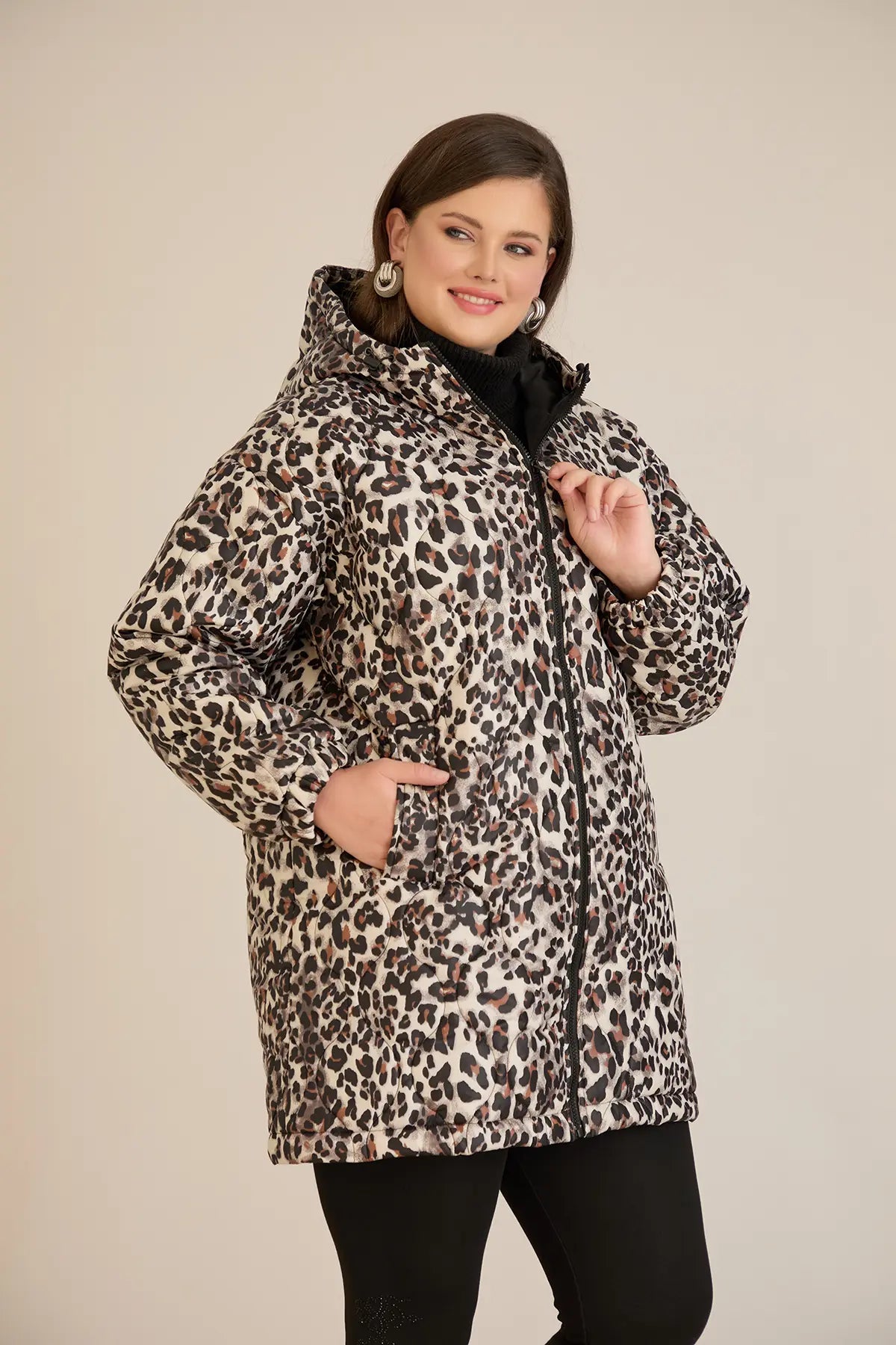 Geacă mărime mare de toamnă cu imprimeu leopard