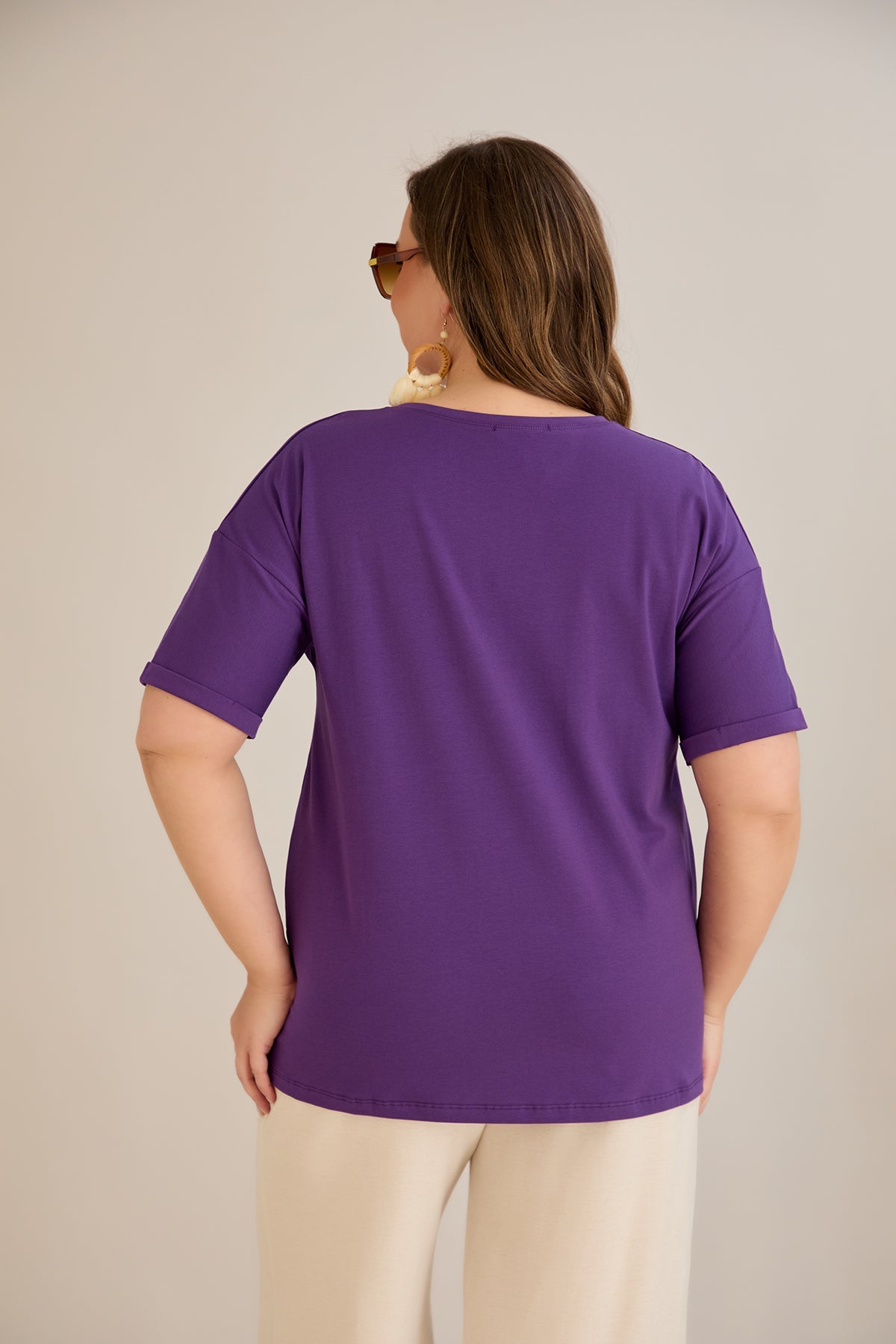 Tricou marime mare din bumbac Clasic - mov