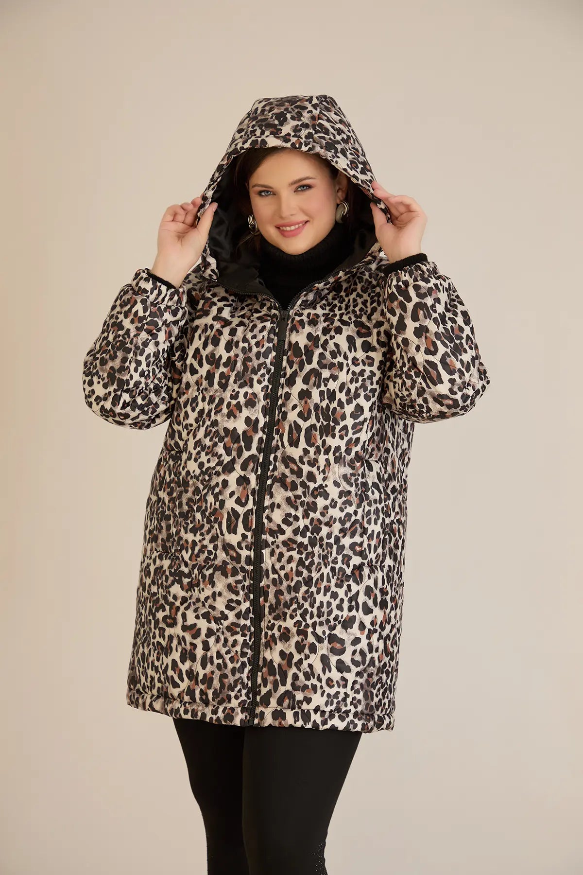 Geacă mărime mare de toamnă cu imprimeu leopard