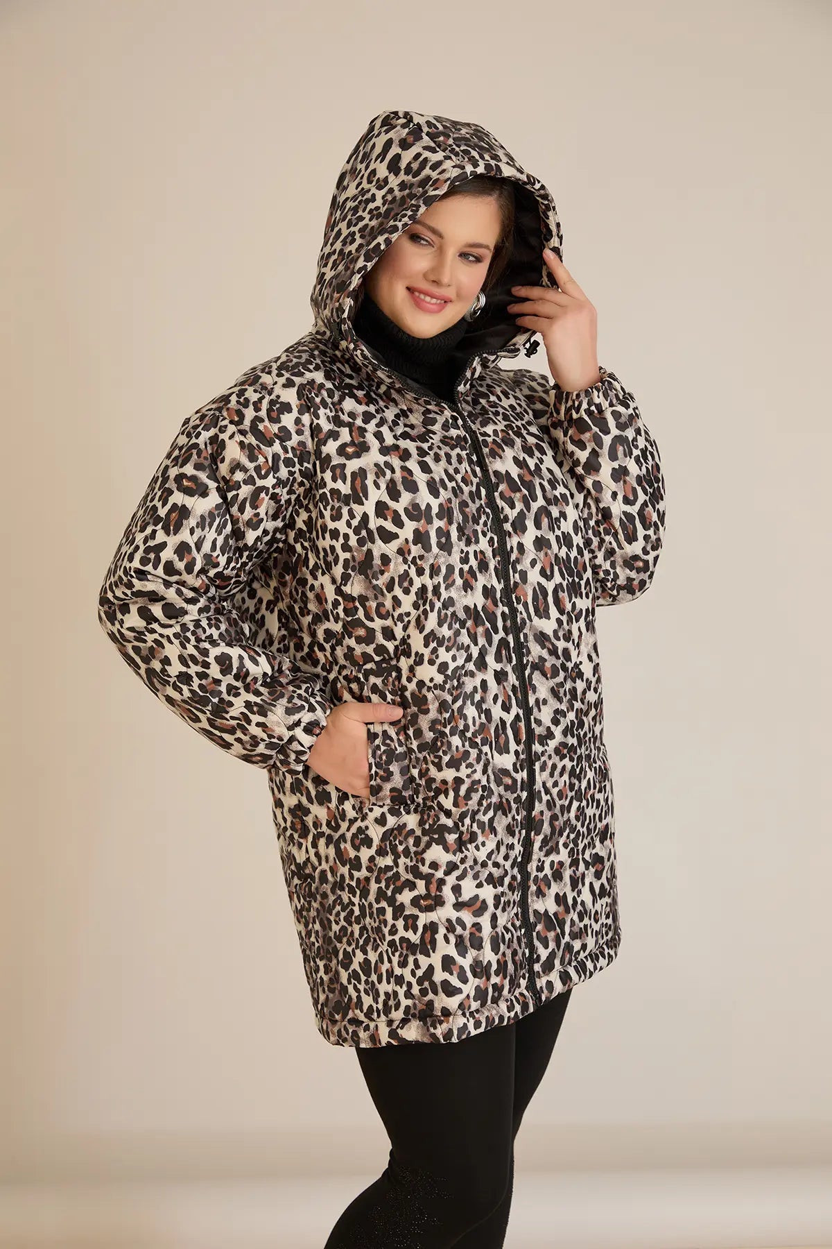 Geacă mărime mare de toamnă cu imprimeu leopard