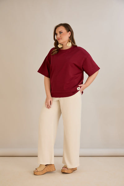 Tricou marime mare 100% bumbac cu accent Vibes - burgundi 10877