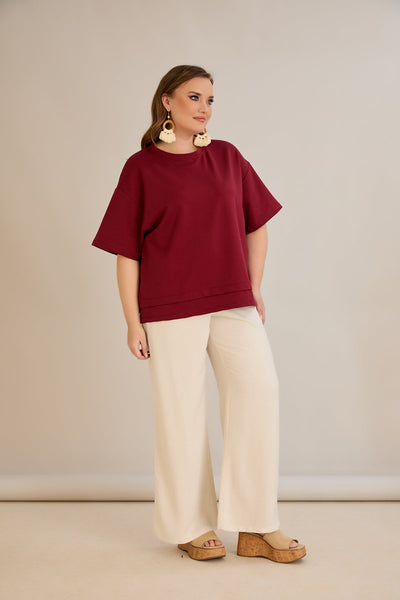 Tricou marime mare 100% bumbac cu accent Vibes - burgundi 10877