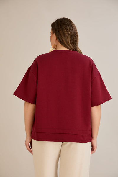 Tricou marime mare 100% bumbac cu accent Vibes - burgundi 10877