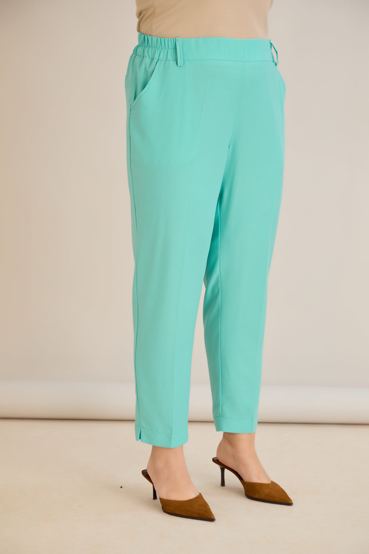 Pantaloni marimi mari elastici de vara - aqua