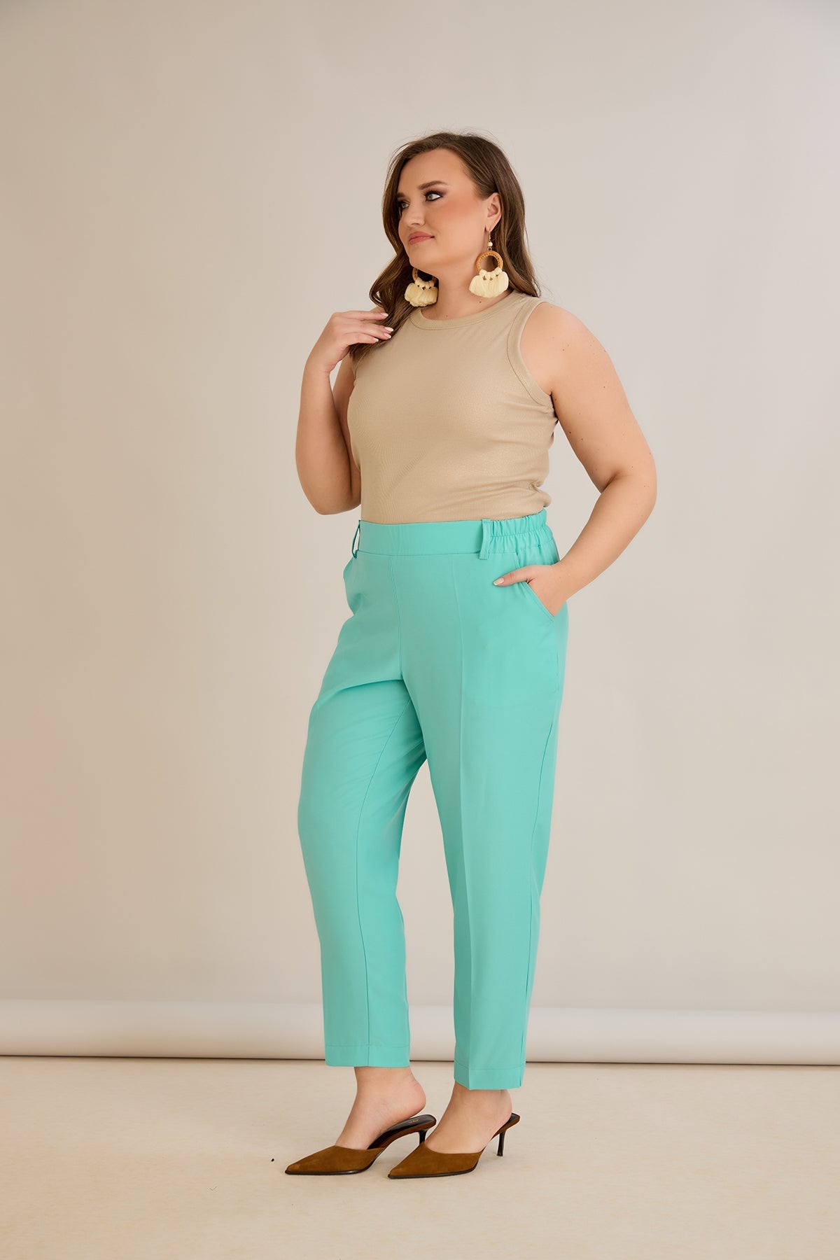 Pantaloni marimi mari elastici de vara - aqua