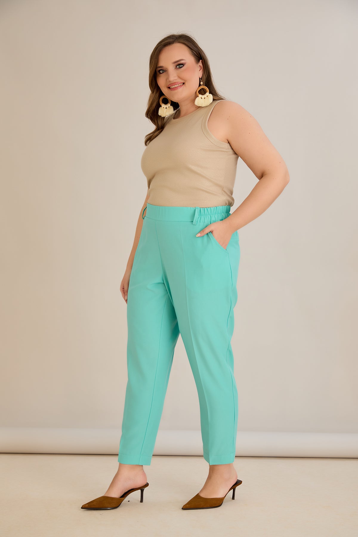 Pantaloni marimi mari elastici de vara - aqua