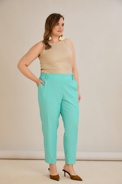 Pantaloni marimi mari elastici de vara - aqua