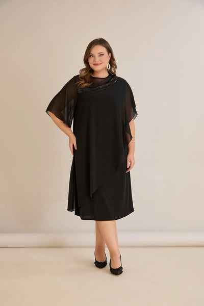 Rochie festivă mărime mare din șifon cu paiete – negru