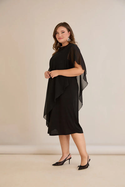 Rochie festivă mărime mare din șifon cu paiete – negru