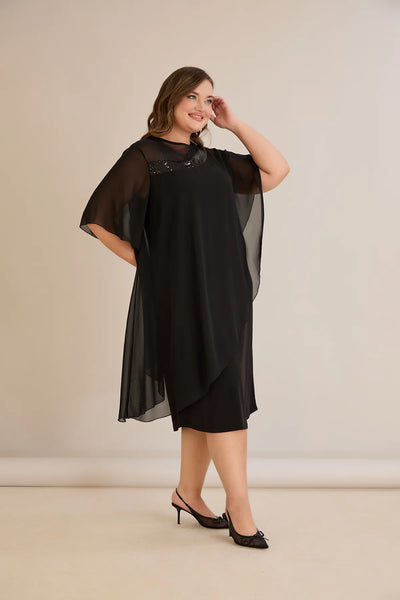 Rochie festivă mărime mare din șifon cu paiete – negru