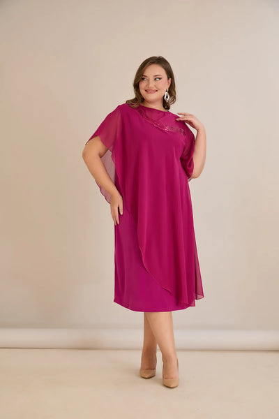 Rochie festivă mărime mare din șifon cu paiete – fuchsia