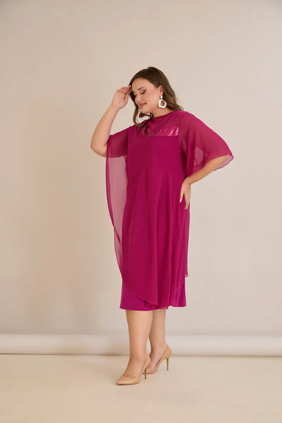 Rochie festivă mărime mare din șifon cu paiete – fuchsia
