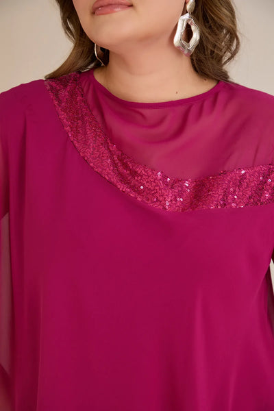 Rochie festivă mărime mare din șifon cu paiete – fuchsia