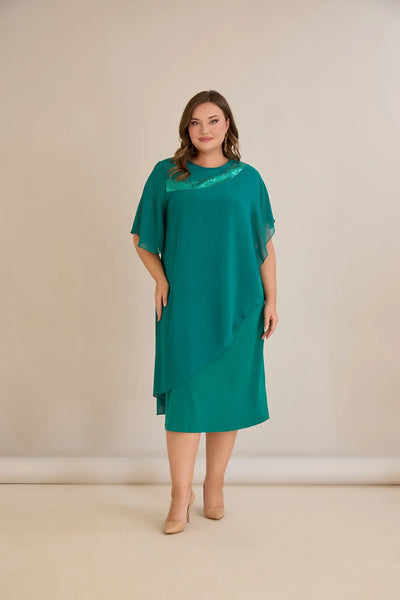 Rochie festivă mărime mare din șifon cu paiete – aqua