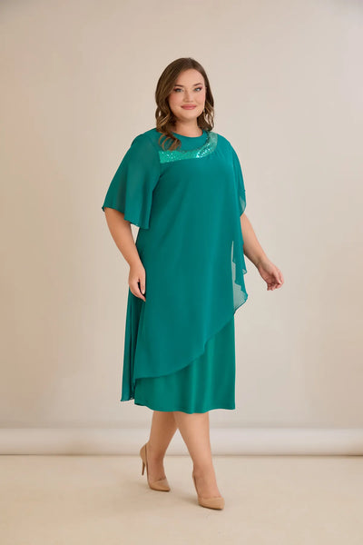 Rochie festivă mărime mare din șifon cu paiete – aqua