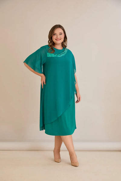 Rochie festivă mărime mare din șifon cu paiete – aqua