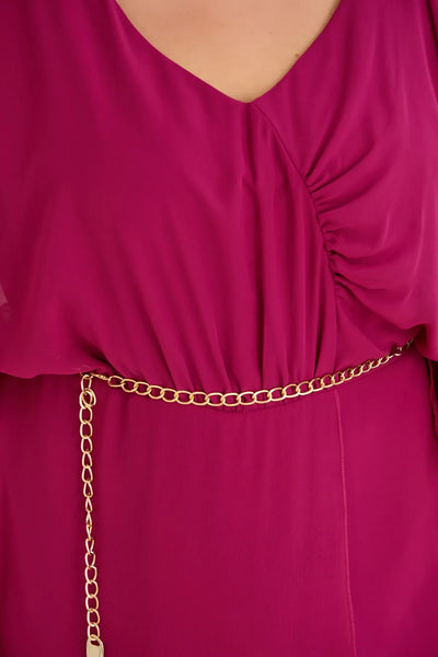 Salopeta marime mare eleganta din sifon cu lant - fuchsia